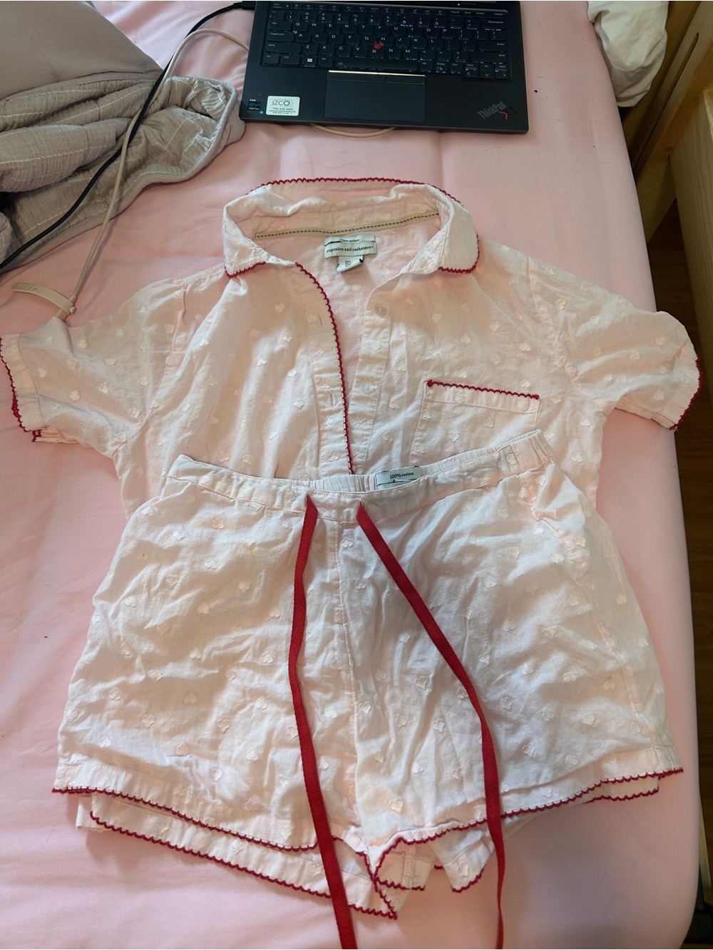 cupcakes & cashmere Light Pink Pajama Set with Red Trim